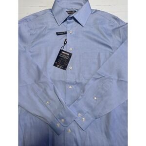 Kirkland Signature Dress Shirt Men 15.5 32/33 Blue Tailored Fit Non-Iron 985654